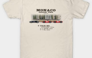 1961 Monaco Grand Prix shirt featuring Stirling Moss, Richie Ginther, and Phil Hill