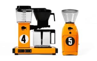 Papaya Orange McLaren M6A Can Am Coffee Maker and Grinder by Drive Coffee