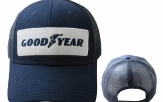 a blue Goodyear Podium hat with white patch. Used in 70s, 80s, 90s F1, IndyCar, sportscars, NASCAR