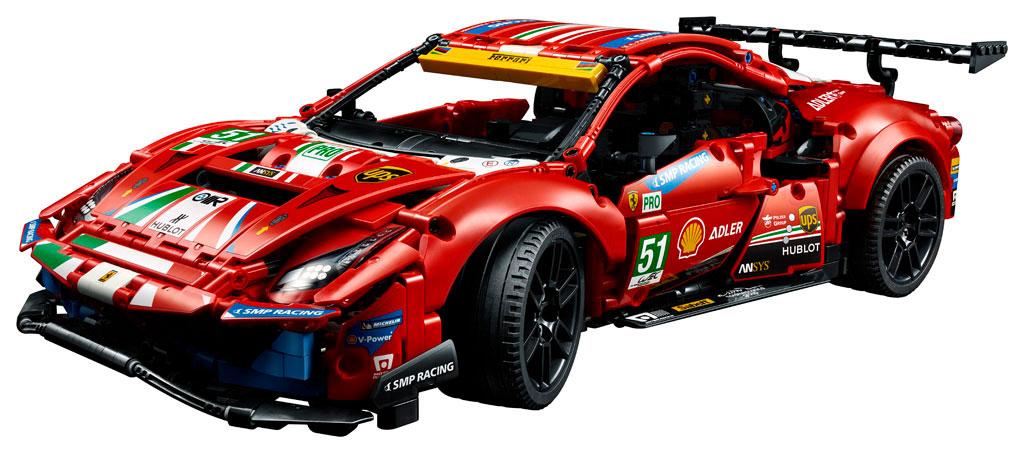 Front-left shot of the new LEGO Technics Ferrari 488 GTE AF Corse #51 model