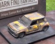 custom diecast of a renault r5 turbo that's made to look like a barn find