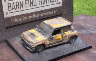 custom diecast of a renault r5 turbo that's made to look like a barn find