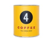 a yellow can with number 4 in a racing-style circle, the sunday motor club coffee from fourtillfour