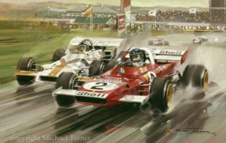 motorsport art by michael turner featuring john surtees and jochen rinds at belgian gp 1966